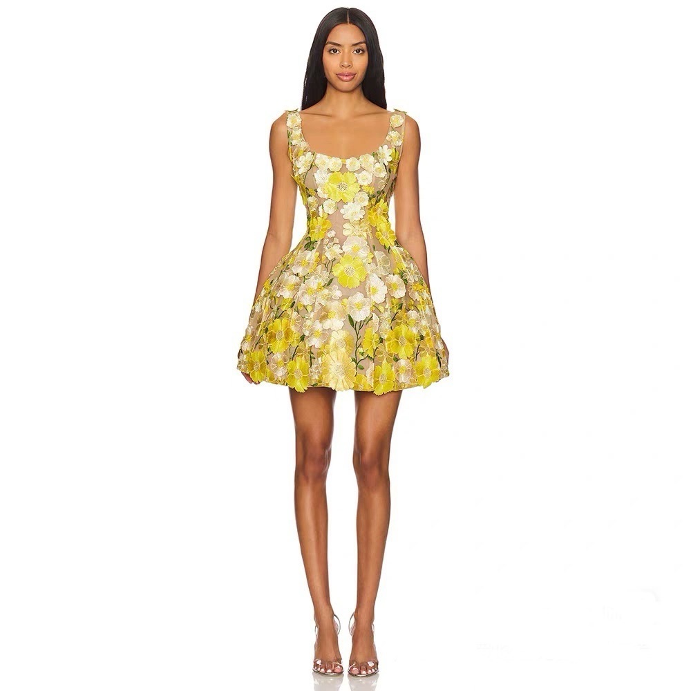 Bronx & Banco Yellow Jasmine Maraya Embroidered Mini Dress XS NWOT